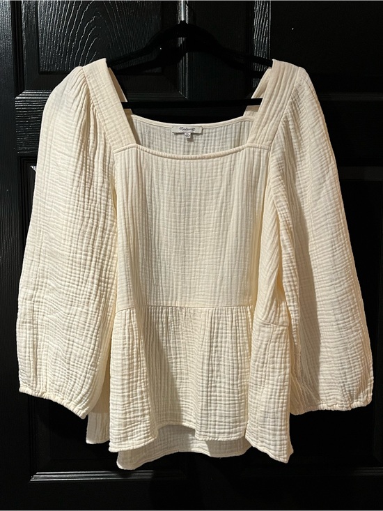 Madewell Tops - Madewell Off-White Gauze Square-Neck Peasant Blouse